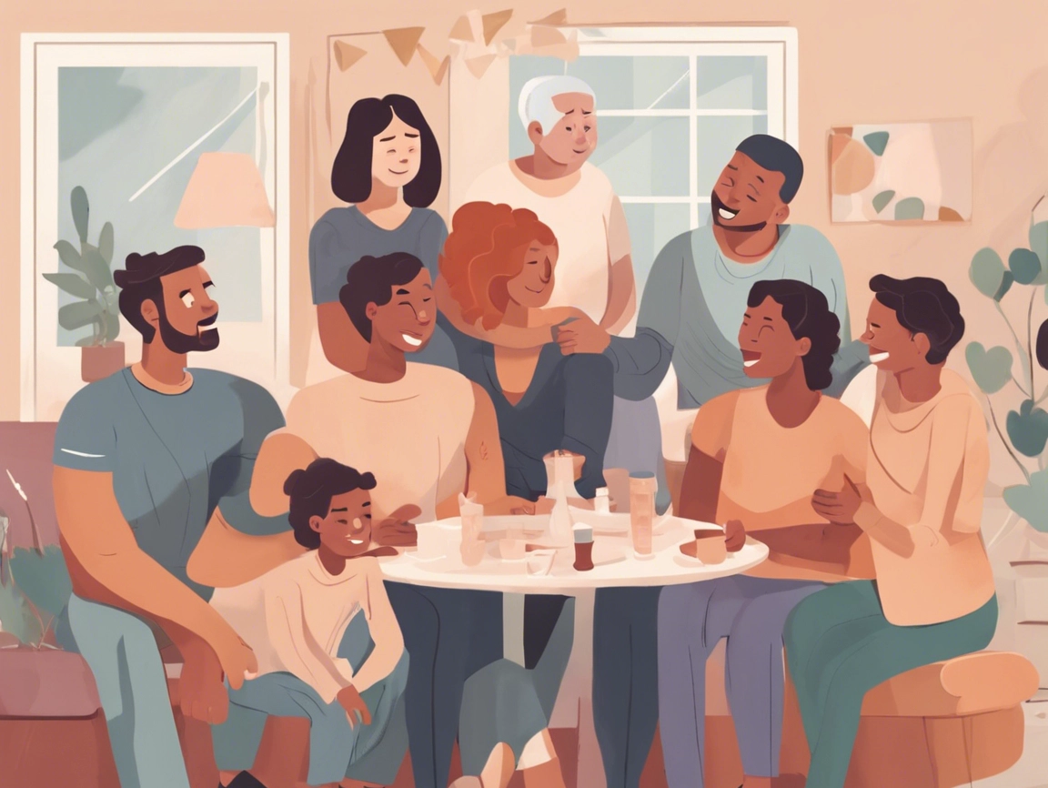 a family gathered around a table smiling