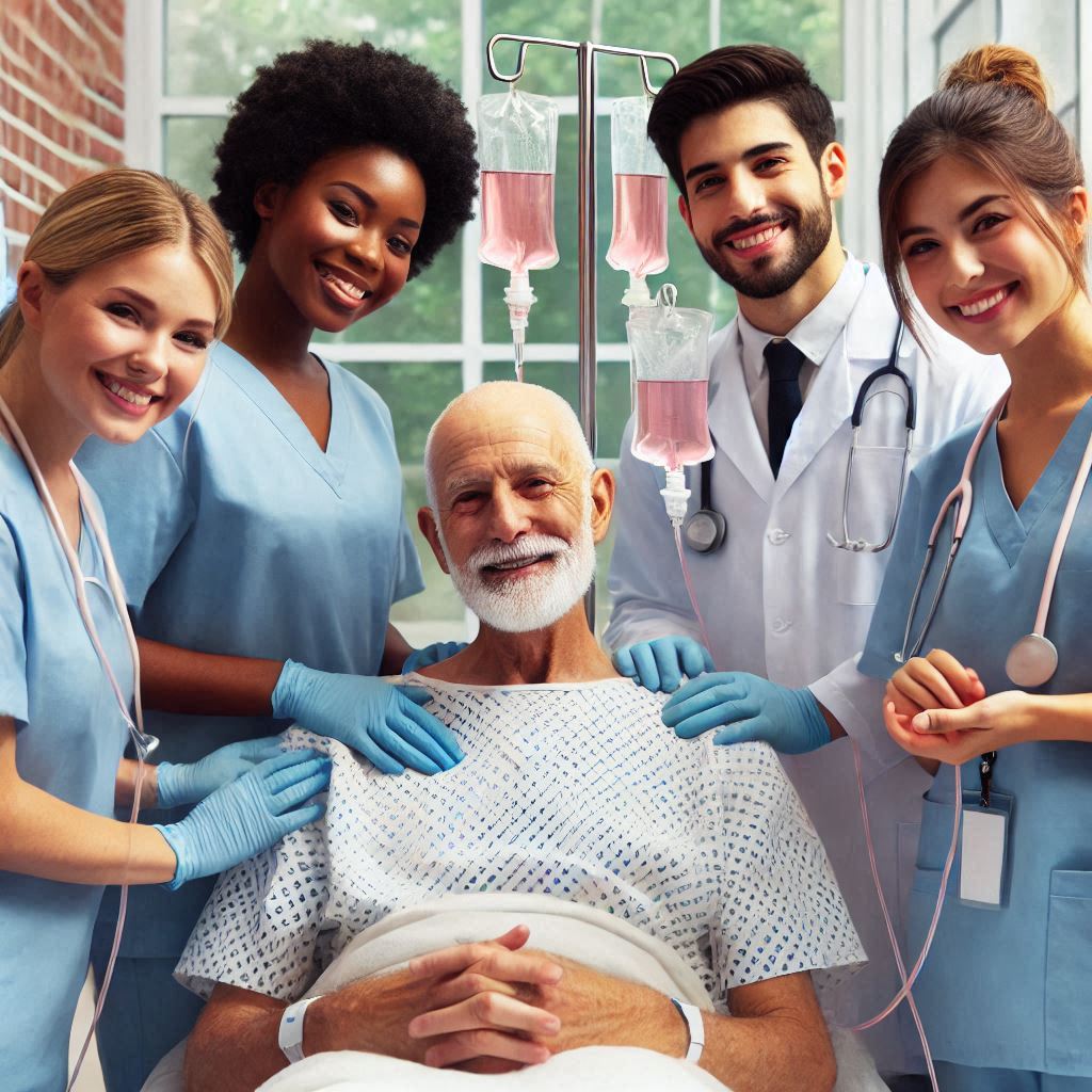 A group of medical professionals posing for a picture. AI generated