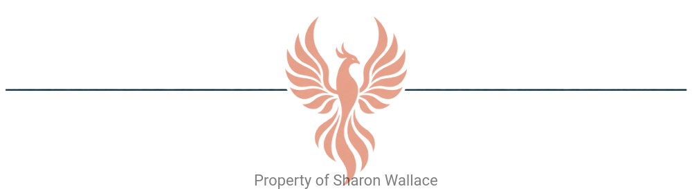 a teal horizontal line with a peach Phoenix in the center.