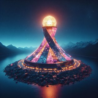 a beacon on light on top of cancer color ribbons